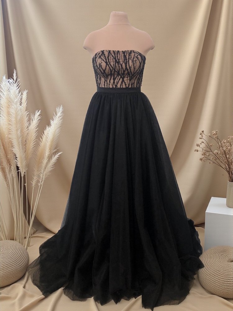 Robe de mariee ou de soiree Elegance Noire. Modele Transformable #1235